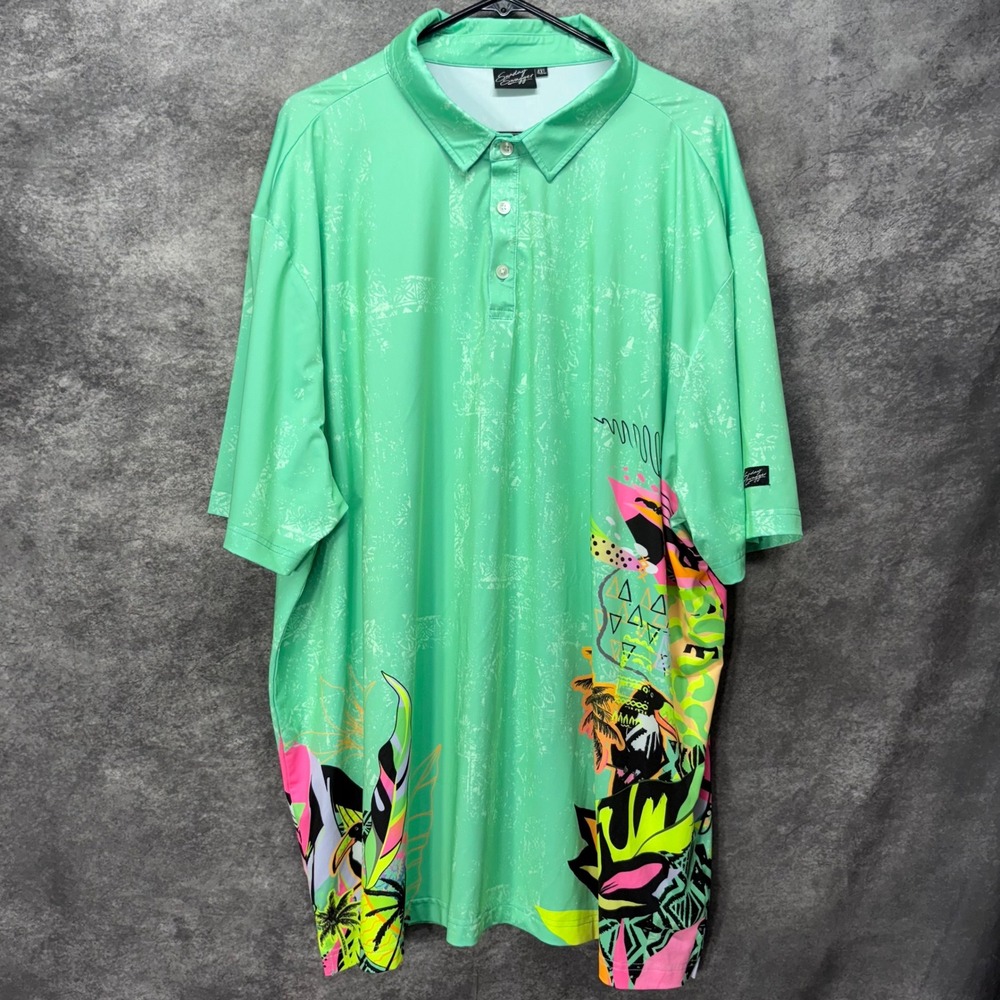 Sunday Swagger Golf Polo Shirt Mens 4XL Green Tropical Palm Tree Bright